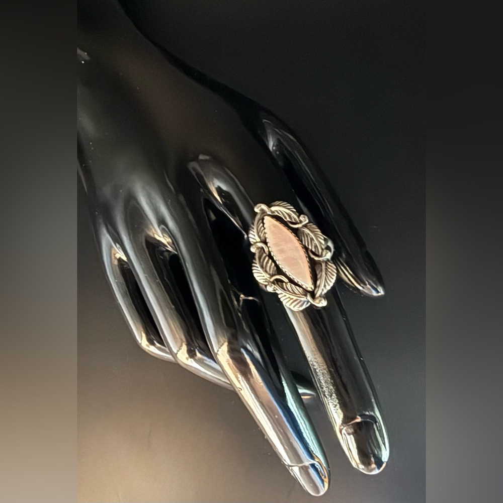 Handcrafted,Vintage, Navajo Sterling Silver & Mother-of-Pearl Ring Hallmarked J.